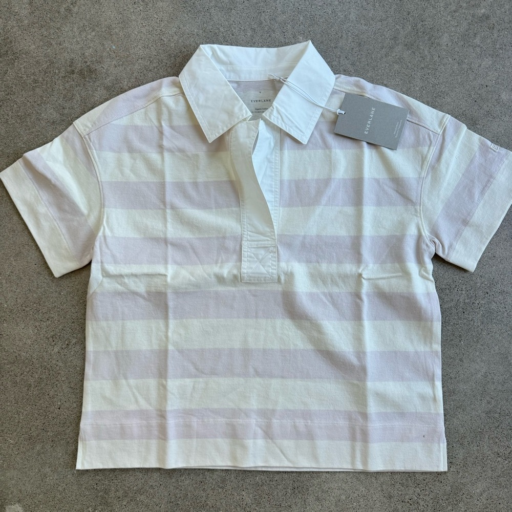 Everlane NWT Organic Cotton Polo with Rugby wide stripes. Size S